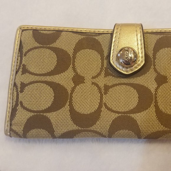 Coach Signature brown/tan wallet w/checkbook insert, credit card slots B13 - Picture 1 of 10